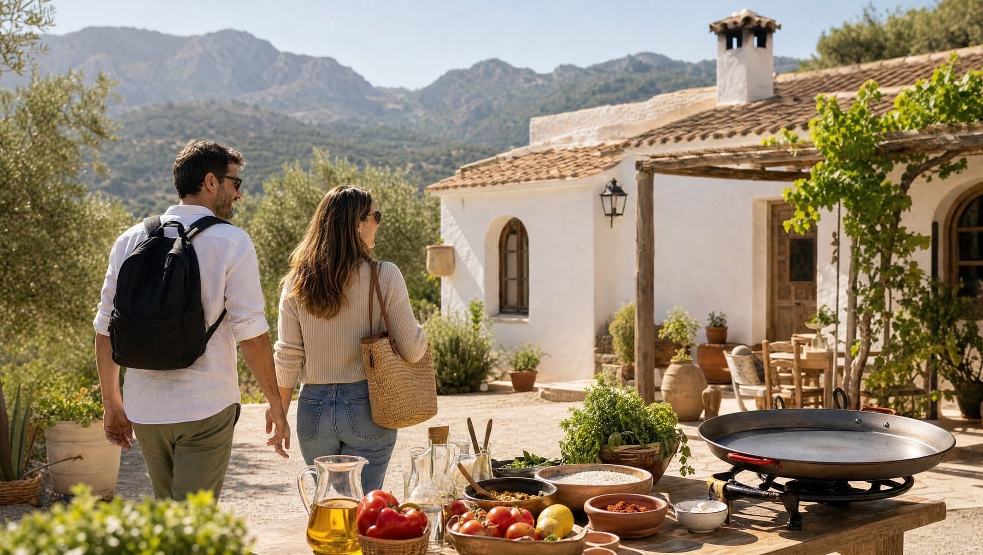 Paella cooking class at a private finca in Ojén with mountain views of Sierra de las Nieves